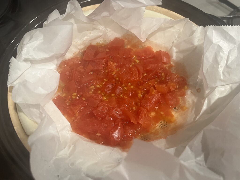 かまどさんで蒸したトマト