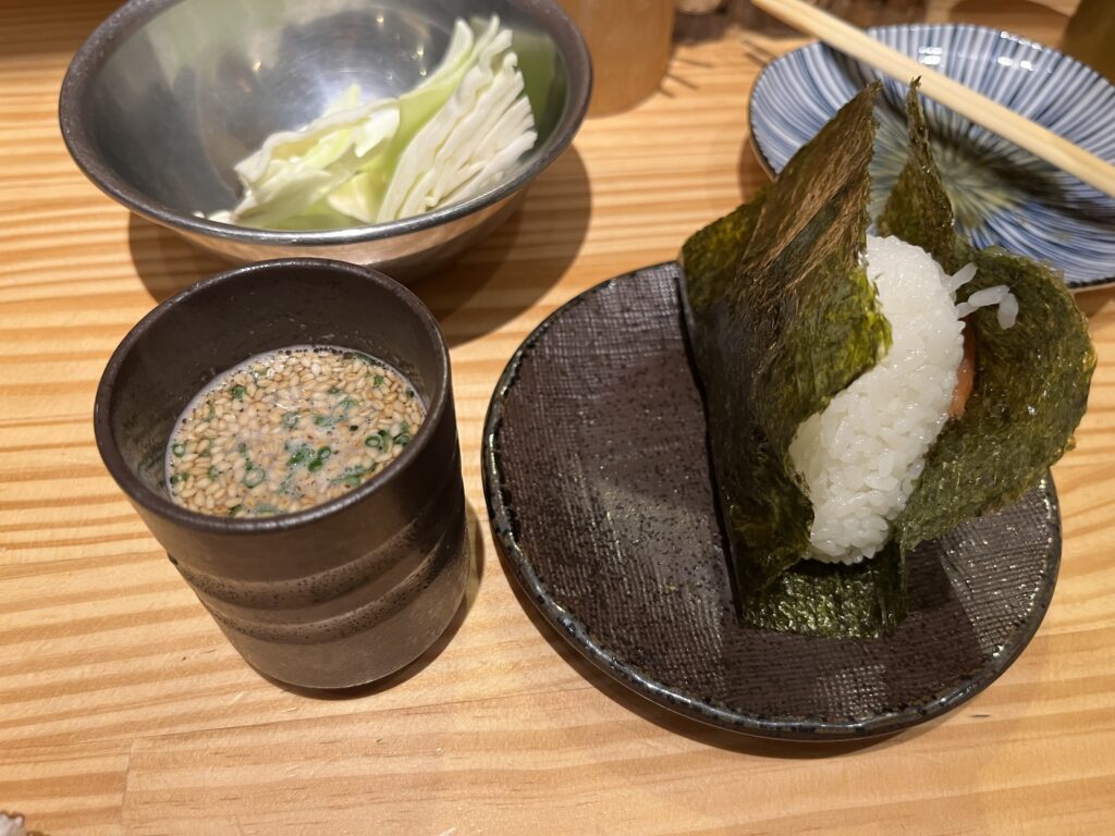 とりかわ長政 博多店 明太子おにぎり 鶏だしスープ