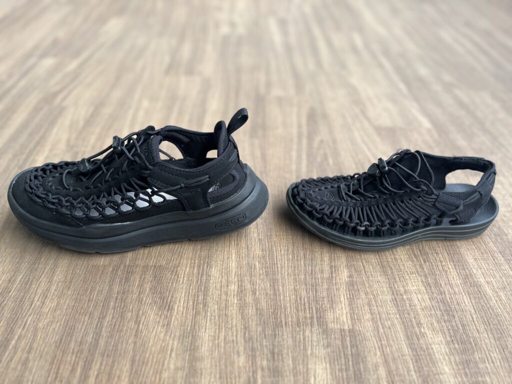 KEEN UNEEK WK ソールの厚さ比較